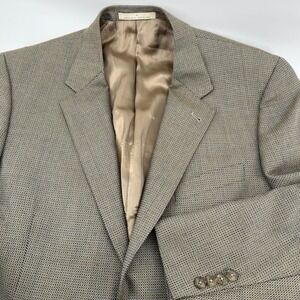 Joseph Abboud Wool Silk Blazer 42R Blue/Gold Micro Check Made in USA Sport Coat